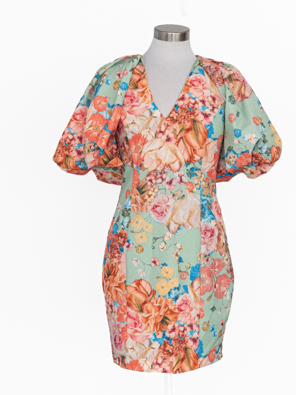 Jewel Badgley Mischka - Floral Puff-Sleeve Cocktail Dress